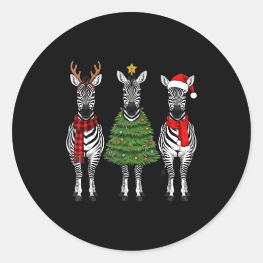 Retro Christmas Zebra Santa Reindeer Safari Animal ラウンドシール (正面)