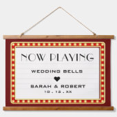 Retro Cinema Theater Marquee Sign Red Wedding 吊り下げ型タペストリー (正面)
