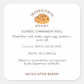 Retro Cinnamon Roll Logo Bakery Ingredient Product スクエアシール (正面)