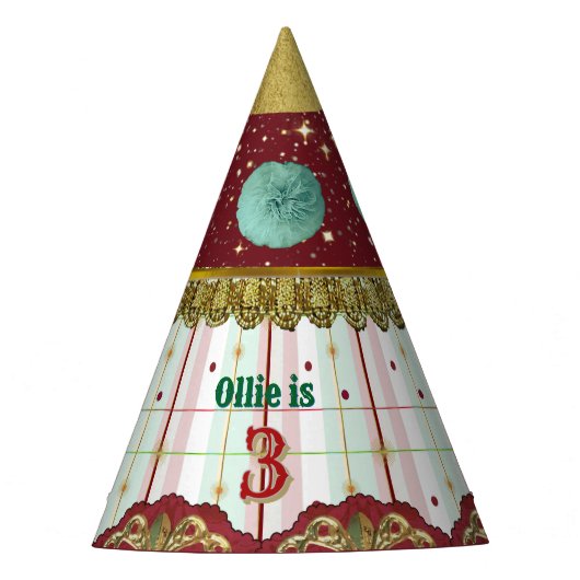 Retro Circus Carnival Hat - Teal Puff パーティーハット (正面)