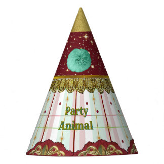 Retro Circus Carnival Party Hat - Teal Puffs パーティーハット