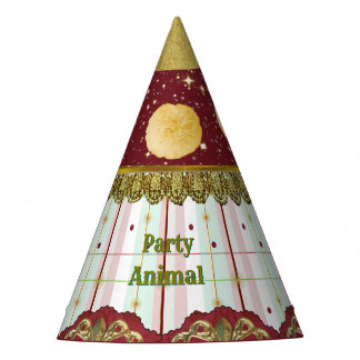 Retro Circus Carnival Party Hat - Yellow Puffs パーティーハット