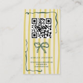 Retro Citrus Green Bow Logo QR Thank You Order 名刺 (裏面)