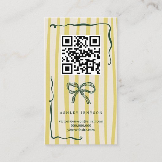 Retro Citrus Green Bow Logo QR Thank You Order 名刺 (裏面)