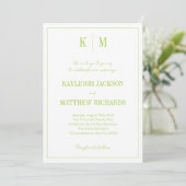 Retro Citrus Green Classic Monogram Wedding 招待状 (スタンド正面)
