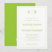 Retro Citrus Green Classic Monogram Wedding 招待状 (正面/裏面)