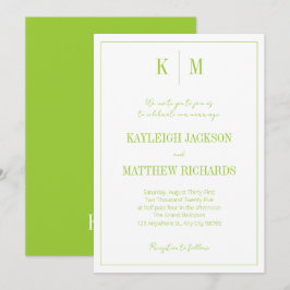 Retro Citrus Green Classic Monogram Wedding 招待状