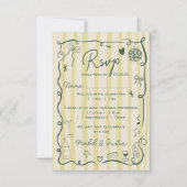 Retro Citrus Green hand drawn wedding QR 出欠カード (正面)