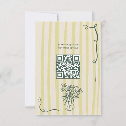 Retro Citrus Green hand drawn wedding QR 出欠カード (裏面)
