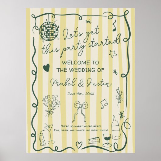 Retro Citrus Yellow Hand drawn Wedding Welcome ポスター (正面)