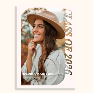 Retro Class Of 2026 Photo Minimalist Pink 招待状