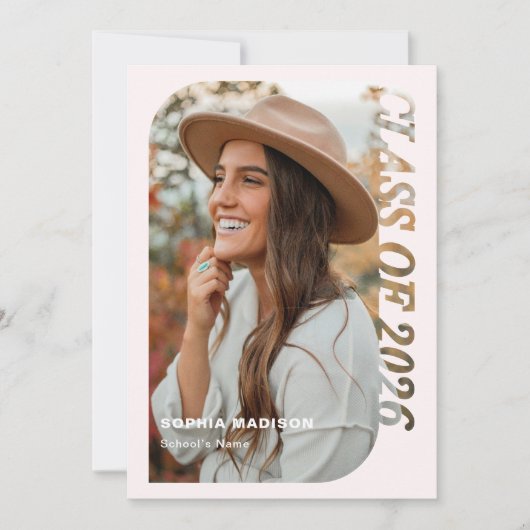 Retro Class Of 2026 Photo Minimalist Pink 招待状 (正面)