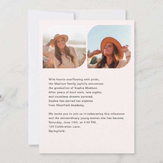 Retro Class Of 2026 Photo Minimalist Pink 招待状 (裏面)