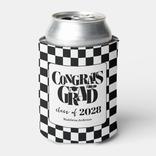 Retro Class of Congrats Graduation Black And White 缶クーラー (缶正面)