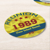 Retro Class Reunion with Stars add text ラウンドペーパーコースター (アングル)