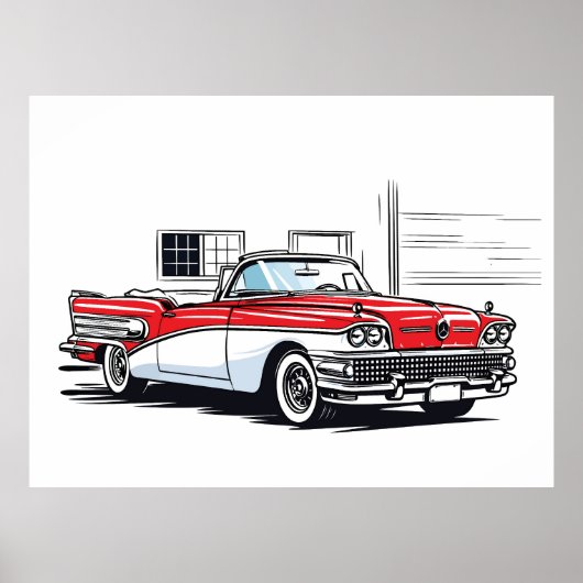Retro Classic Convertible Side Pop Art ポスター (正面)
