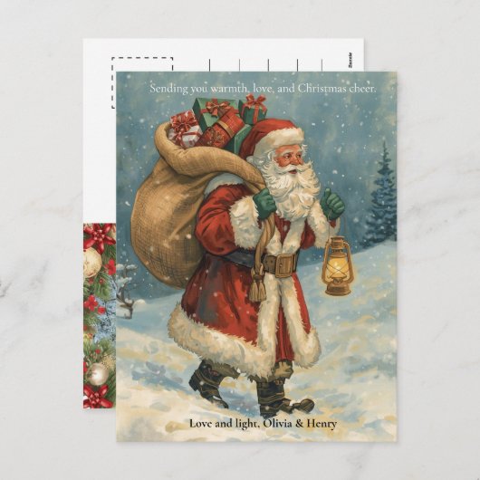 Retro Classic Santa Claus Custom Photo Christmas シーズンポストカード (正面/裏面)