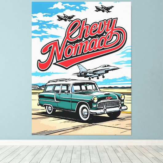 Retro Classic Wagon Sky Pop Art Illustration Print キャンバスプリント (インサイチュ (ウッドフロア))