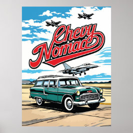 Retro Classic Wagon Sky Pop Art Illustration Print ポスター