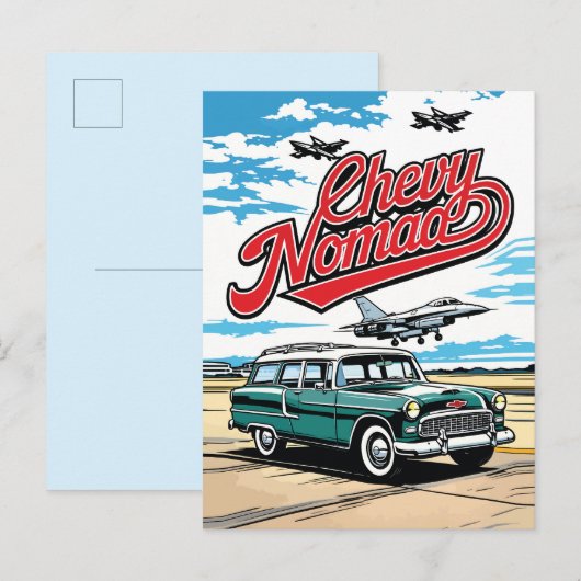 Retro Classic Wagon Sky Pop Art Illustration Print ポストカード (正面/裏面)