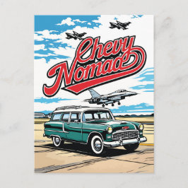 Retro Classic Wagon Sky Pop Art Illustration Print ポストカード