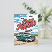 Retro Classic Wagon Sky Pop Art Illustration Print ポストカード (スタンド正面)