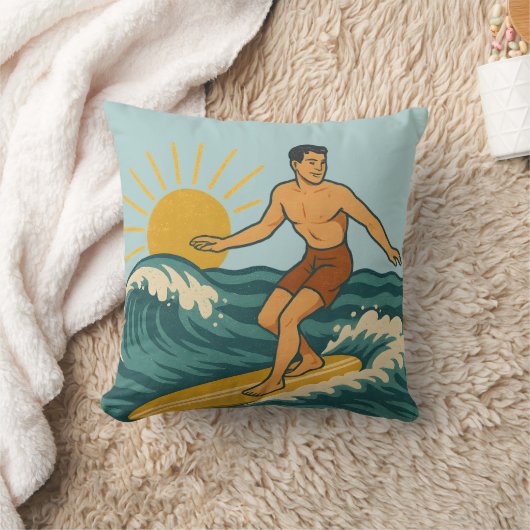 Retro Coastal Cali Surfer | Reversible Surfboard クッション (ブランケット)