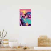 Retro Coastal Drive 90s Anime Sunset ポスター (キッチン)