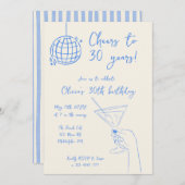 Retro Cocktail Birthday Party striped invitation 招待状 (正面/裏面)