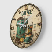 Retro Coffee Bar Decor Barista Kitchen ラージ壁時計 (傾斜)