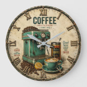 Retro Coffee Bar Decor Barista Kitchen ラージ壁時計 (正面)