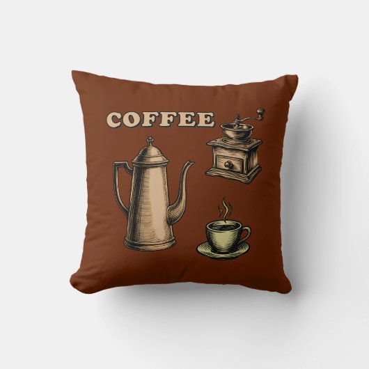 Retro Coffee Cafe Pattern クッション (正面)