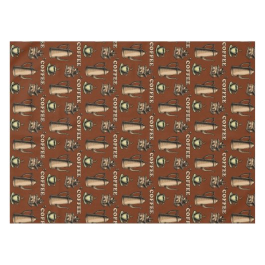 Retro Coffee Cafe Pattern テーブルクロス (正面(横))