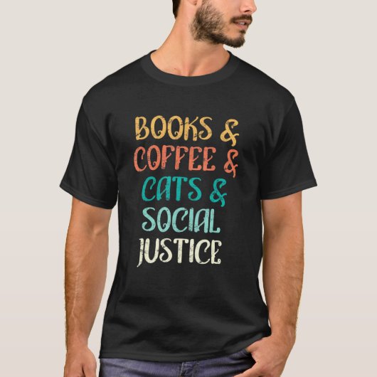 Retro Coffee Cats Cat Owners Books Tシャツ (正面)