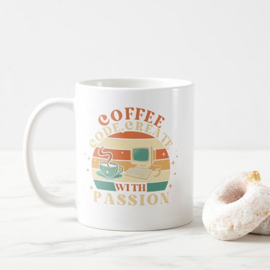 Retro Coffee Code Create Passion Programmer Mug コーヒーマグカップ (ドーナツ)