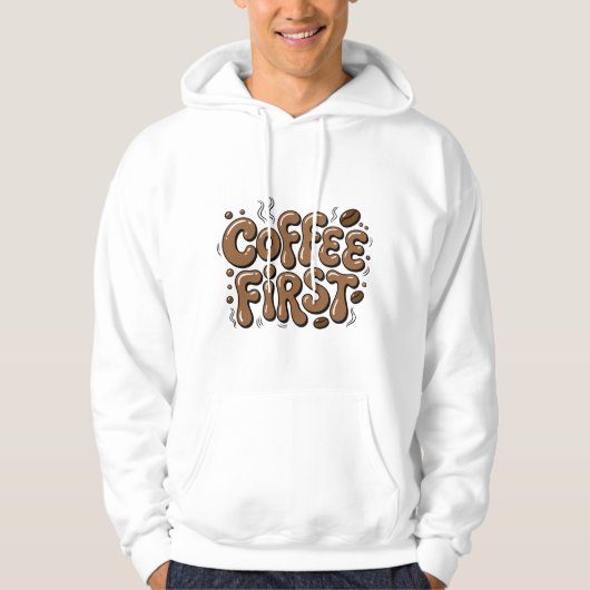 Retro "Coffee First" Coffee Lover Hoodie パーカ (正面)