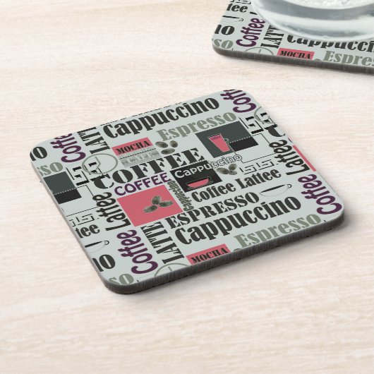 retro coffee kitchen pattern for espresso latte  コースター (左側)