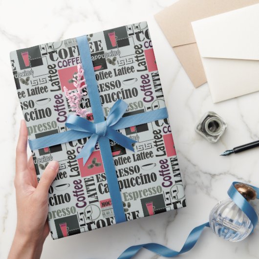 retro coffee kitchen pattern for espresso latte ラッピングペーパー (ギフト)