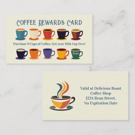 Retro Coffee Shop Rewards Loyalty Punch Card 名刺 (正面/裏面)