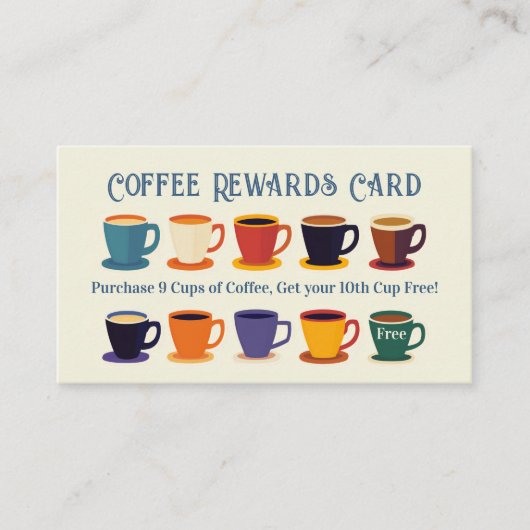 Retro Coffee Shop Rewards Loyalty Punch Card 名刺 (正面)