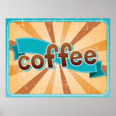 Retro Coffee Typography Teal Brown Sunburst ポスター (正面)