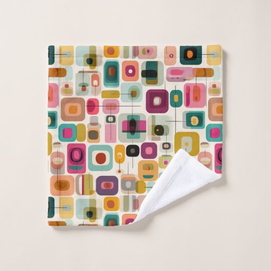 RETRO Color Blocks Mid Century Geometric Name バスタオルセット (ウォッシュタオル)