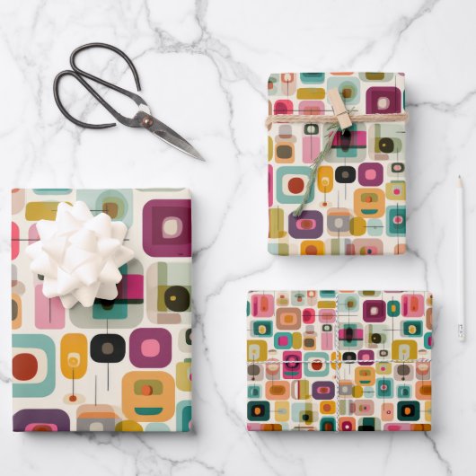 RETRO Color Blocks Mid Century Geometric Pattern ラッピングペーパーシート (正面)