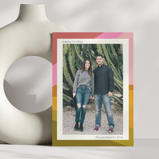 Retro Colorblock Modern Couple Photo Christmas シーズンカード