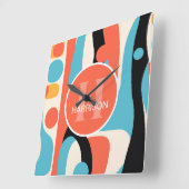 Retro Colorful Abstract Pattern with Monogram スクエア壁時計 (傾斜)