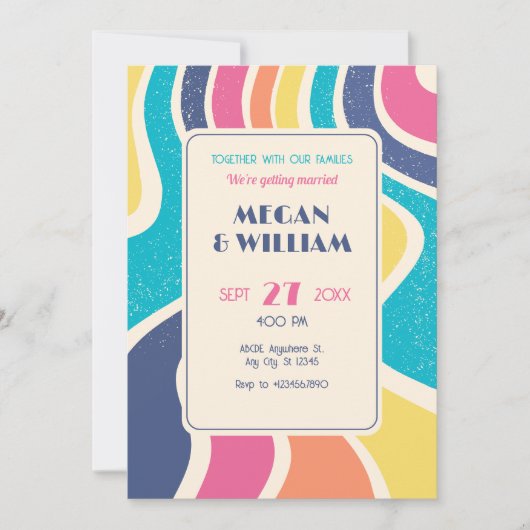 Retro Colorful abstract seamless pattern wedding 招待状 (正面)