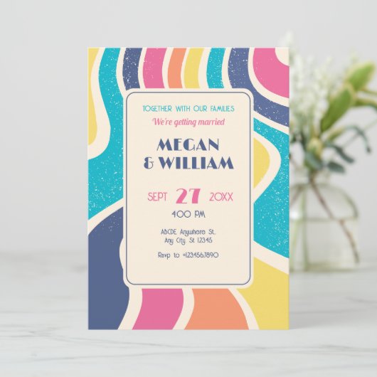 Retro Colorful abstract seamless pattern wedding 招待状 (スタンド正面)