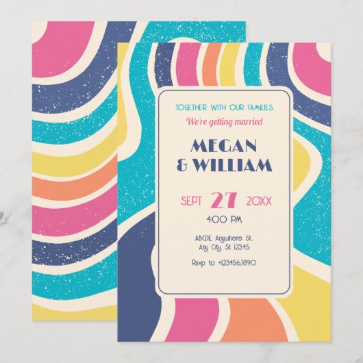 Retro Colorful abstract seamless pattern wedding 招待状 (正面/裏面)
