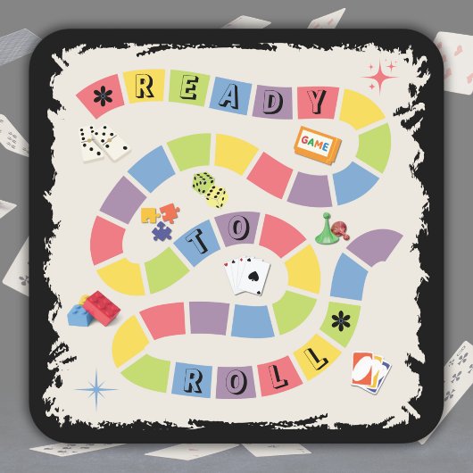 Retro Colorful Board Game Night スクエアペーパーコースター