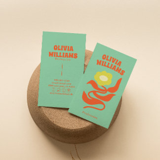 Retro Colorful bold Boho Groovy Floral Trendy 名刺